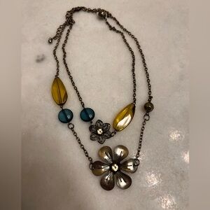 Green and Blue Floral Double Stranded Necklace